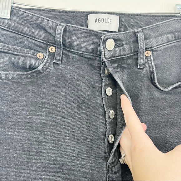 AGOLDE Nico High Rise Slim Jeans in Cassette Black Distressed Knees Size 26 - Picture 6 of 10